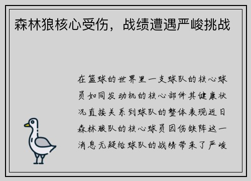 森林狼核心受伤，战绩遭遇严峻挑战